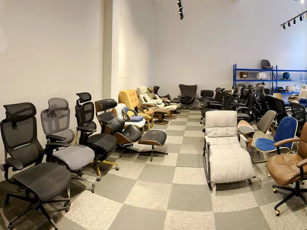 Sample chairs in the Anji Jiexing showroom