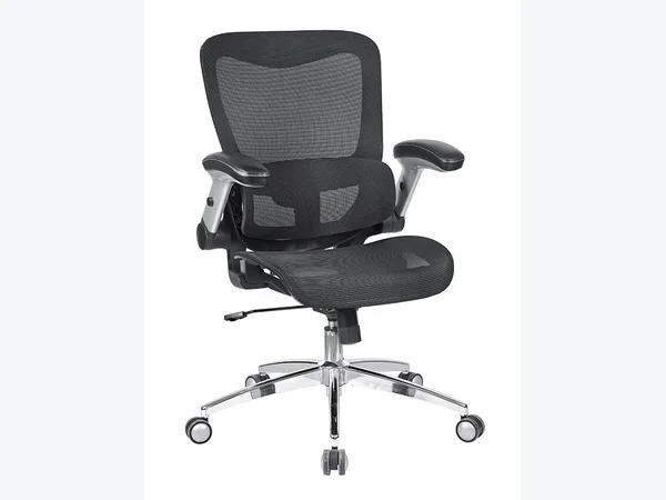 Jiexing full-mesh ergonomic chair, side view showing chrome base and tilt